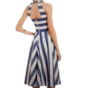 Eliza J Cotton Denim White Halter Style Fit-and-Flare Cottagcore Midi Dress